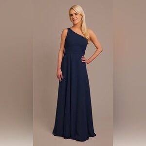 David’s Bridal Bridesmaids Chiffon One Shoulder Wrap long Dress F20684 Marine